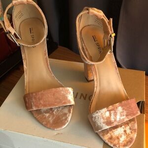 Pink Velvet Open Toe High Heeled Sandals